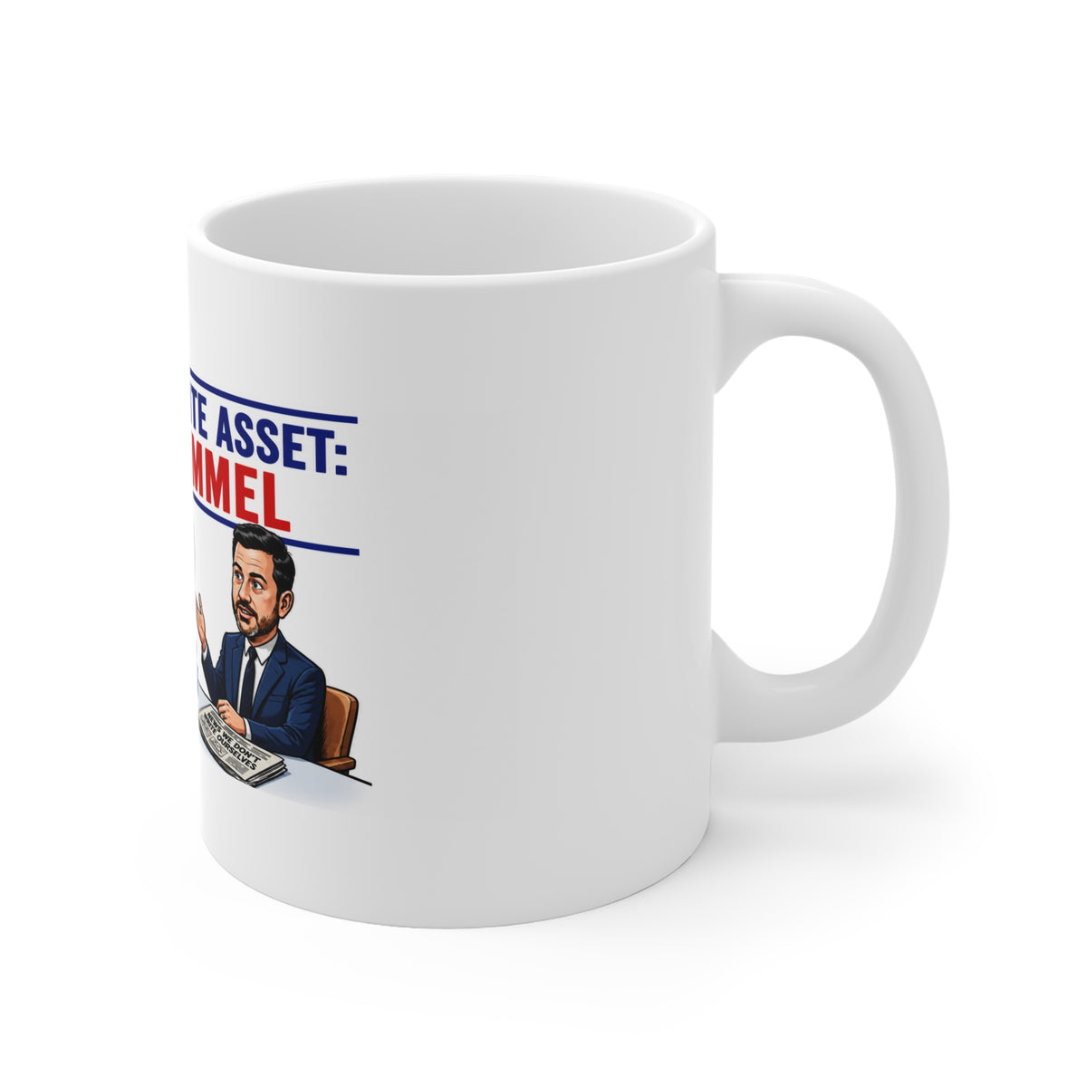KIMMEL Political Satire Mug — "Putin's Favorite Asset: Jimmy Kimmel" Novelty 11oz Coffee Cup
