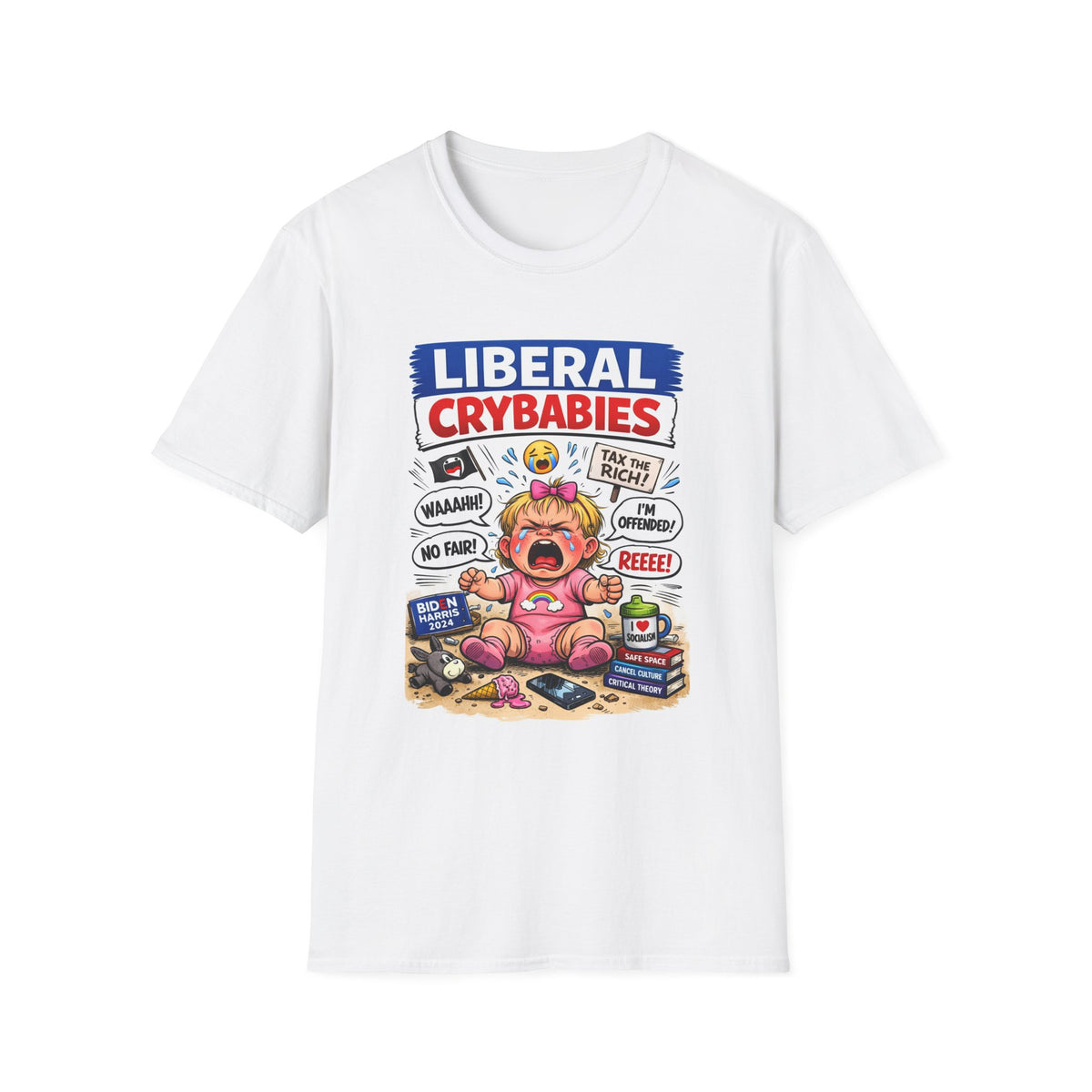 Liberal Crybabies cartoon baby, T-Shirt | Political satire tee