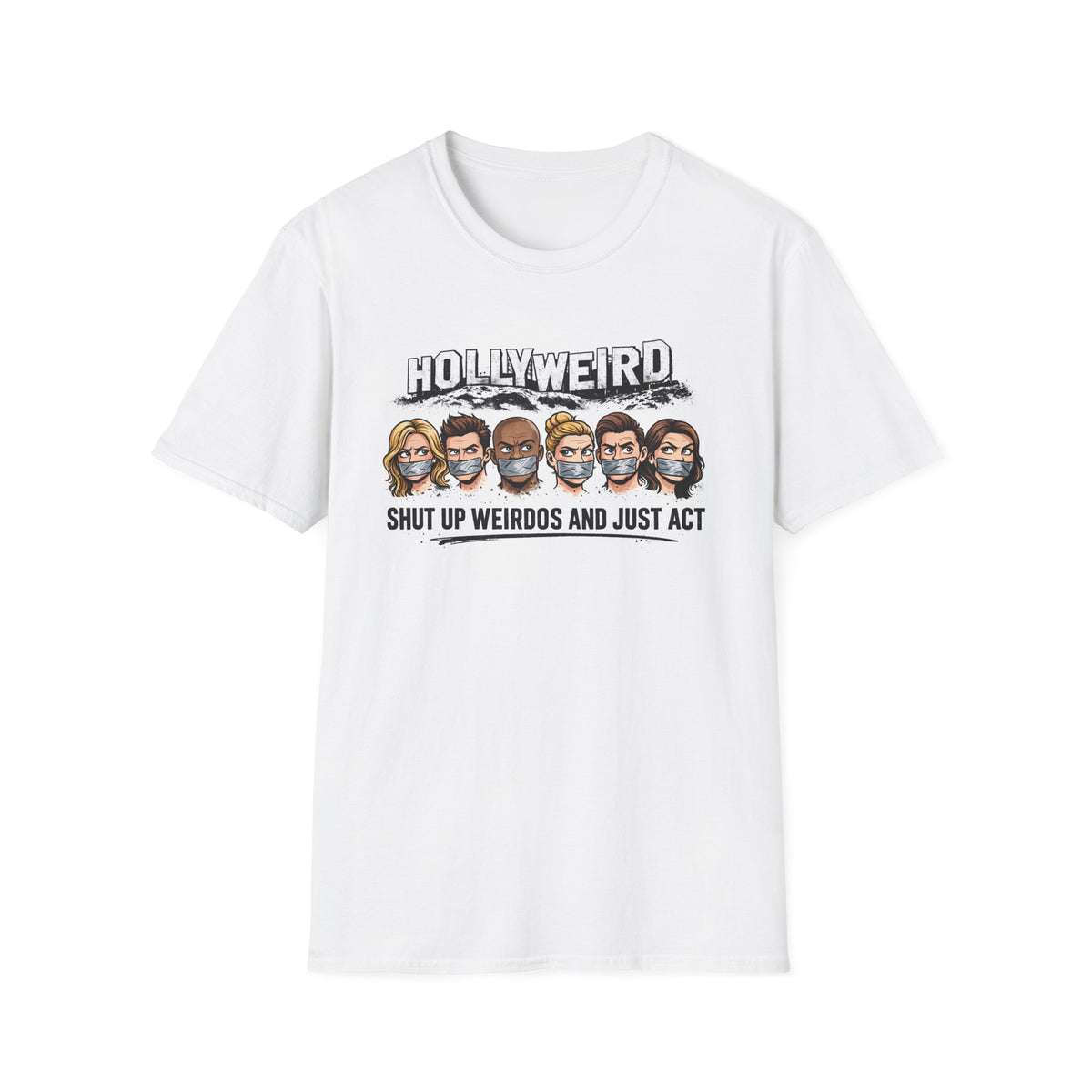 "Trump Patriot Shirt | America First T-Shirt | Conservative Republican Apparel | God Family Country Tee" | anti-woke tshirt | Hollyweird caricature faces T-Shirt | 'Shut Up Weirdos and Just Act'...