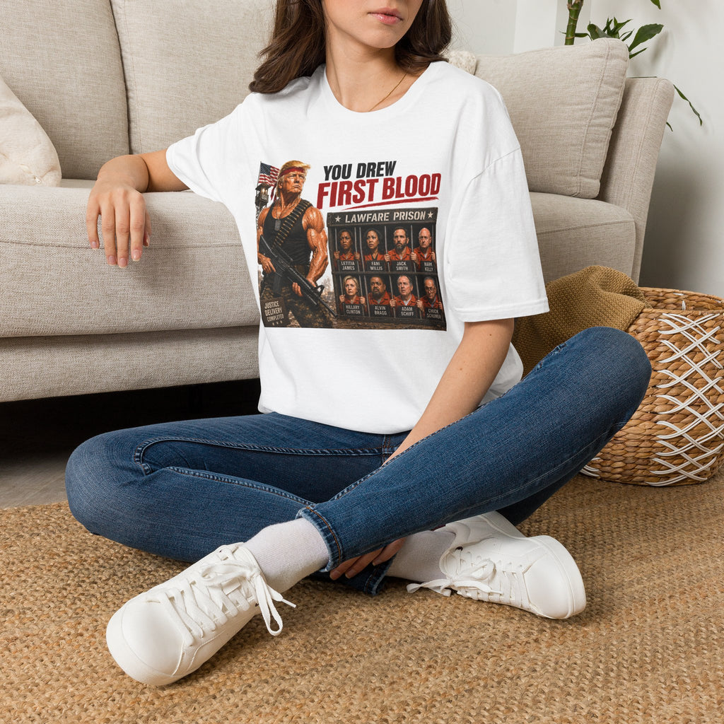 You Drew First Blood T-Shirt – Patriotic Lawfare Prison Mugshot Graphic