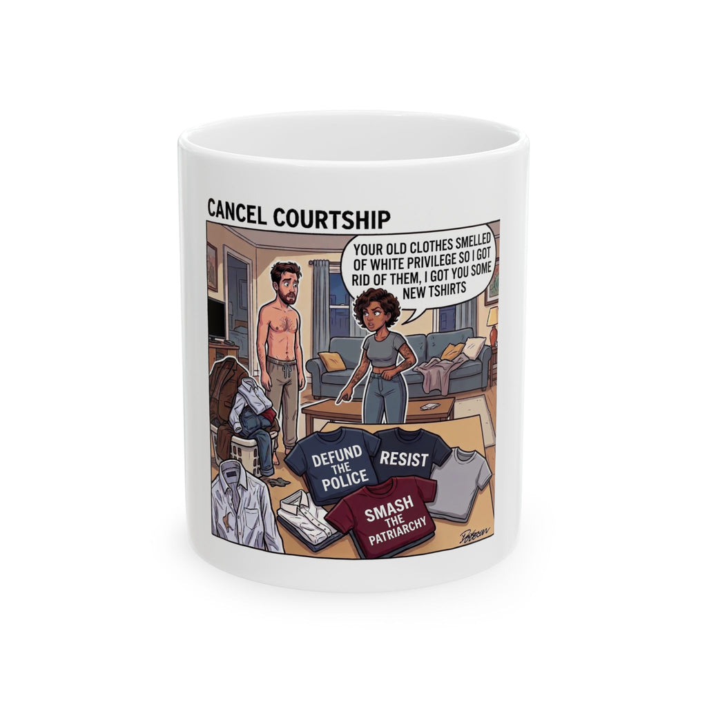 Cancel Woke Courtship Comic Panel Mug | Political Satire Coffee Cup