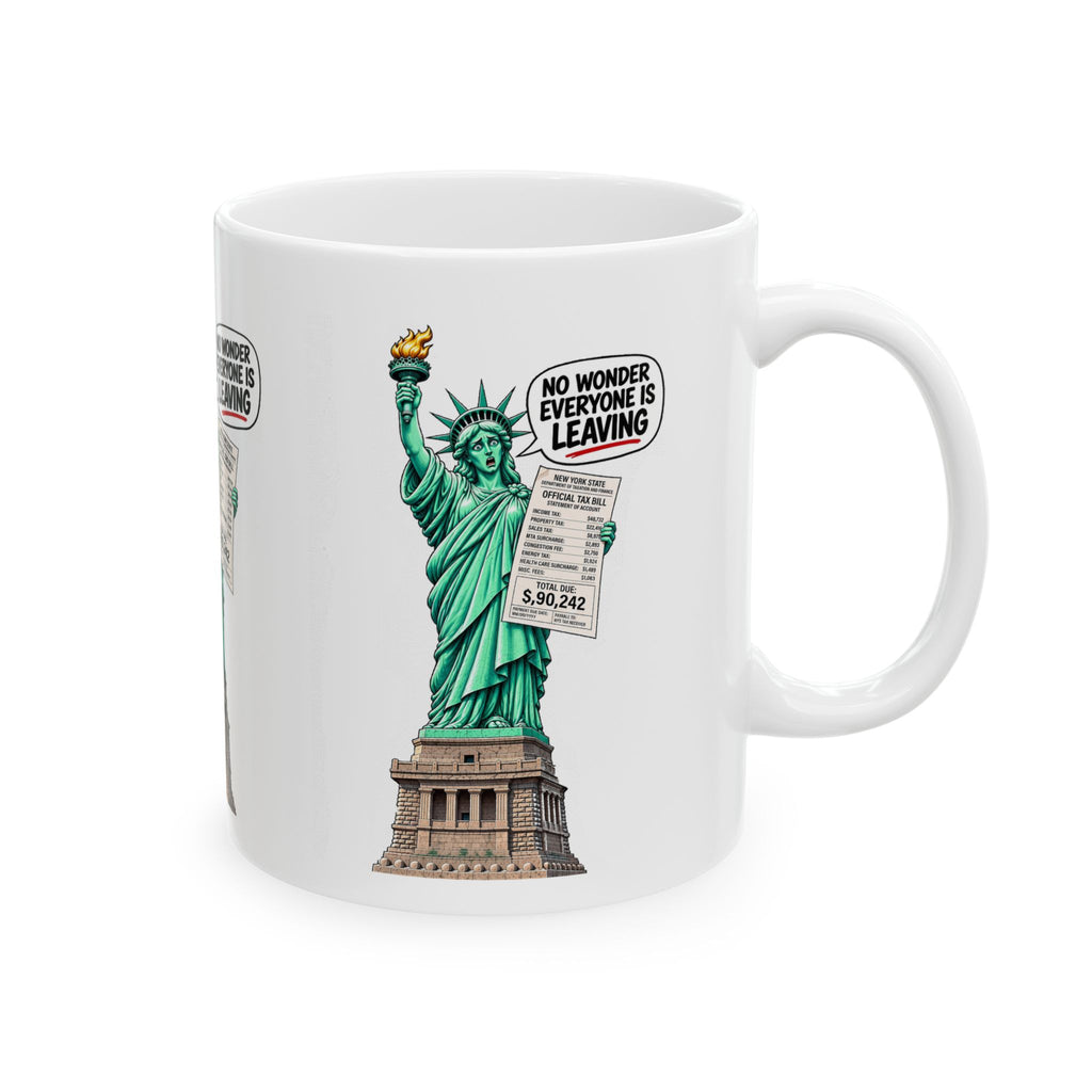 Statue of Liberty Tax Bill Ceramic Mug - "No Wonder Everyone Is Leaving" Political Satire Coffee Cup (11oz, 15oz)