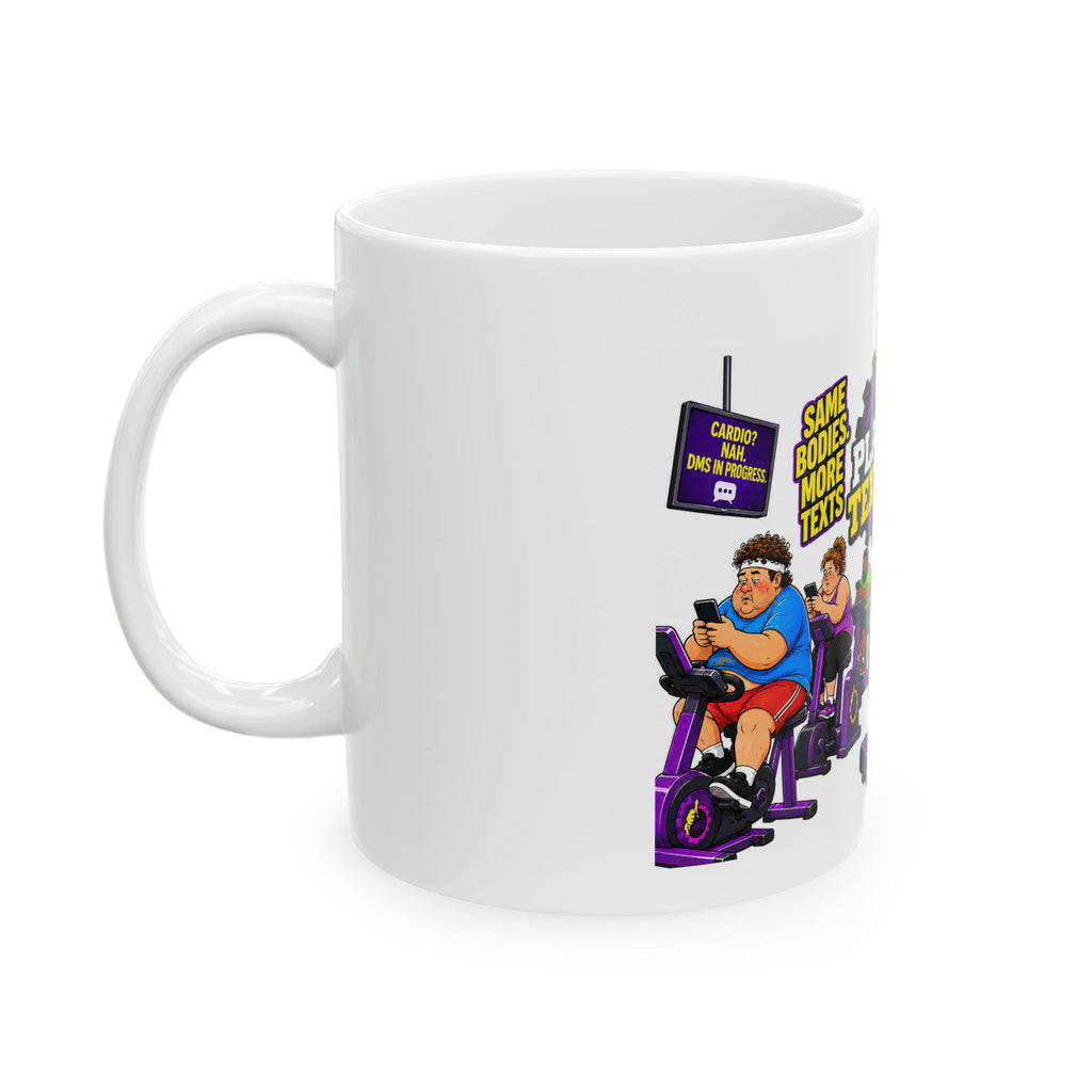 Planet Texting Gym Mug — Funny Judgment-Free Scrolling Coffee Cup (11oz, 15oz)
