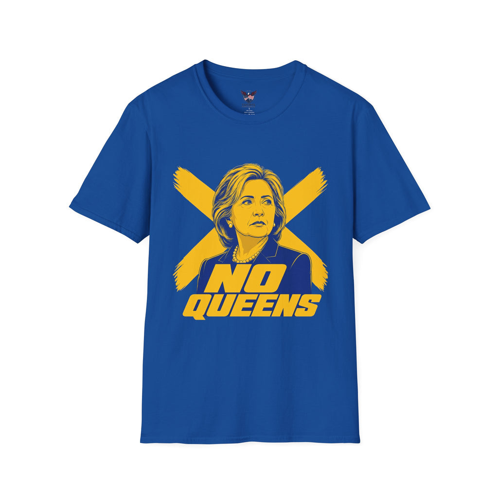 Hillary Clinton Royal Blue No Queens Hillary portrait T-Shirt | yellow blue political graphic