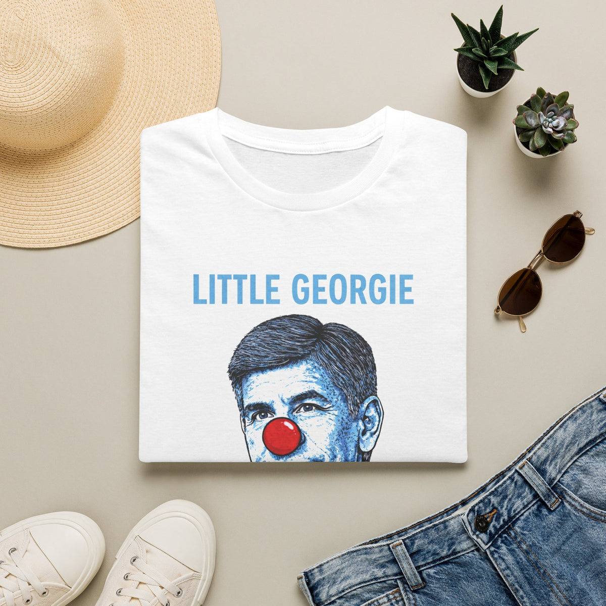 "Trump Patriot Shirt | America First T-Shirt | Conservative Republican Apparel | God Family Country Tee" | anti-woke tshirt | Little Georgie clown nose T-Shirt | satirical portrait tee