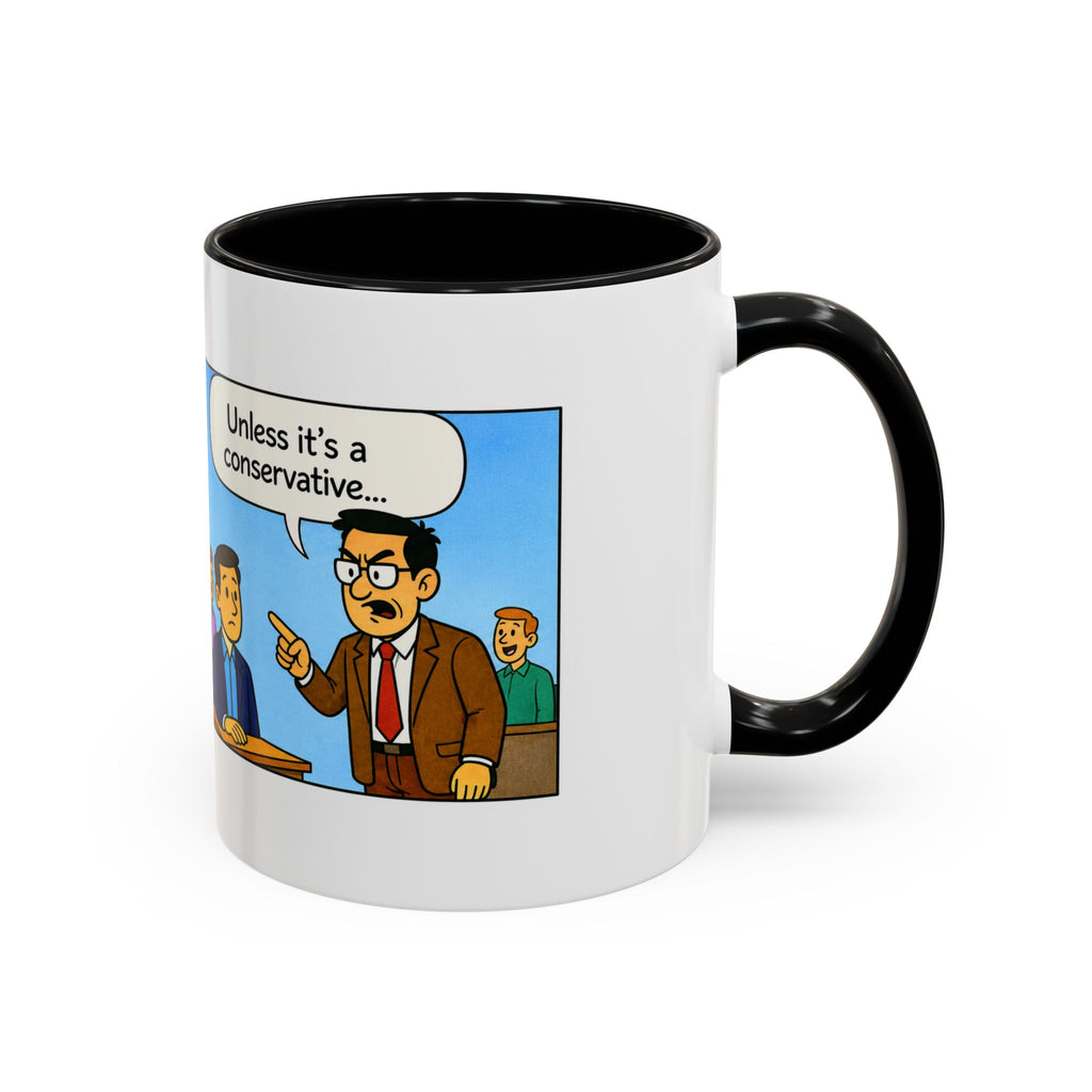 "College Life" Political Satire Comic Accent Coffee Mug – Funny Conservative Freedom of Speech Gag Gift