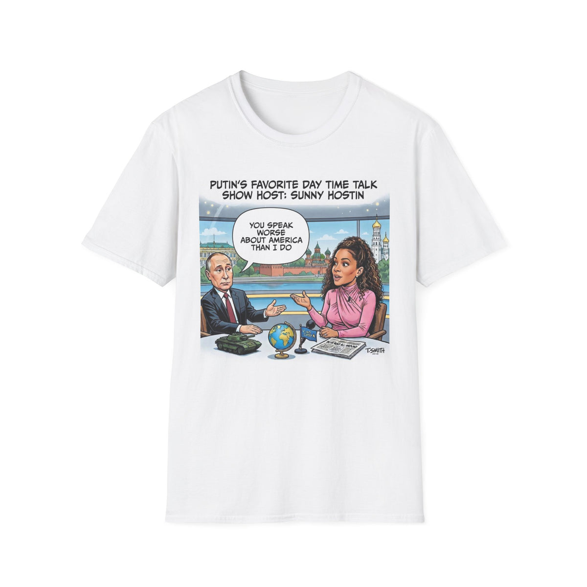 Political Cartoon Putin Interview T-Shirt | Satire Talk Show Tee