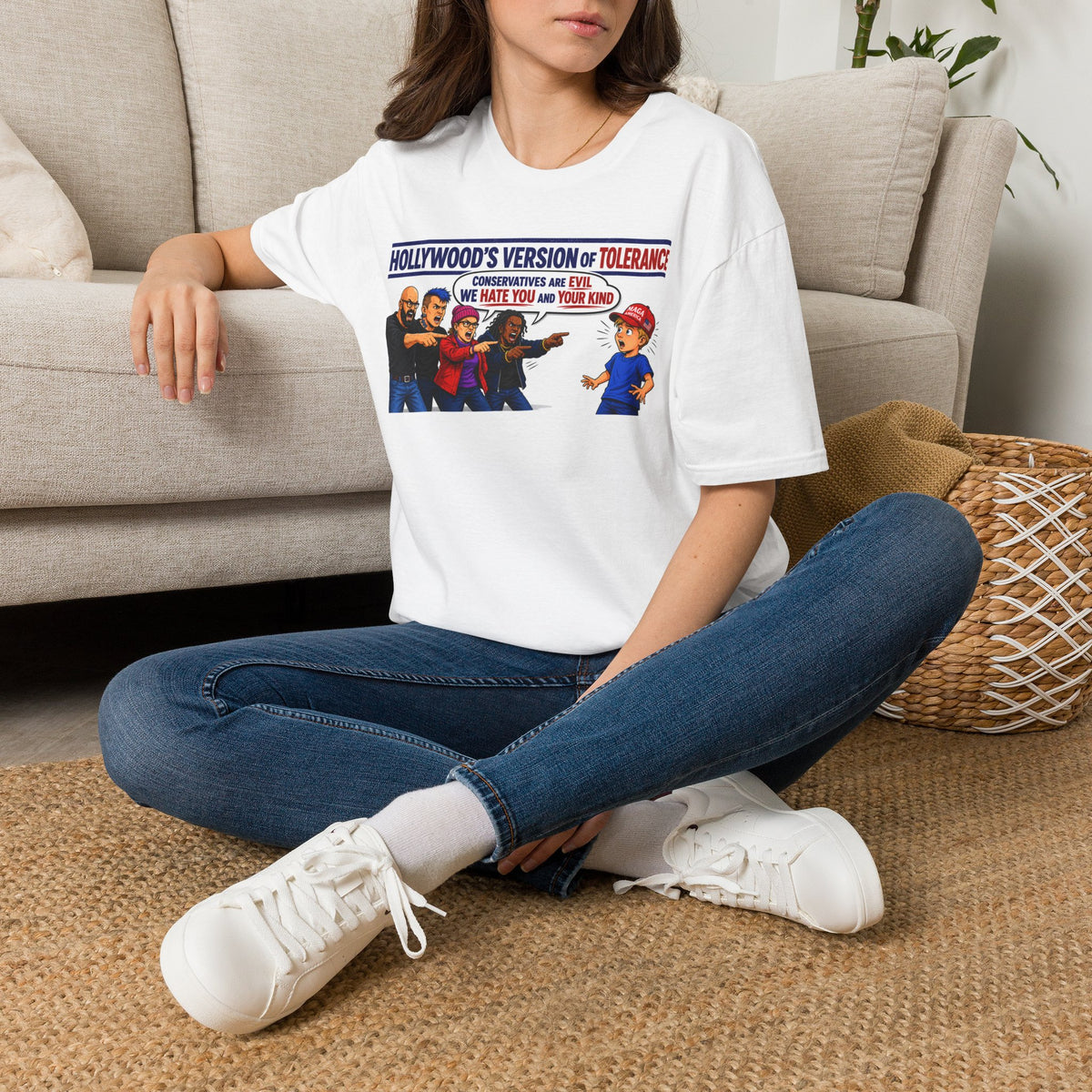 Political Graphic T-Shirt — “Hollywood’s Version of Tolerance: Conservatives Are Evil, We Hate You and Your Kind”