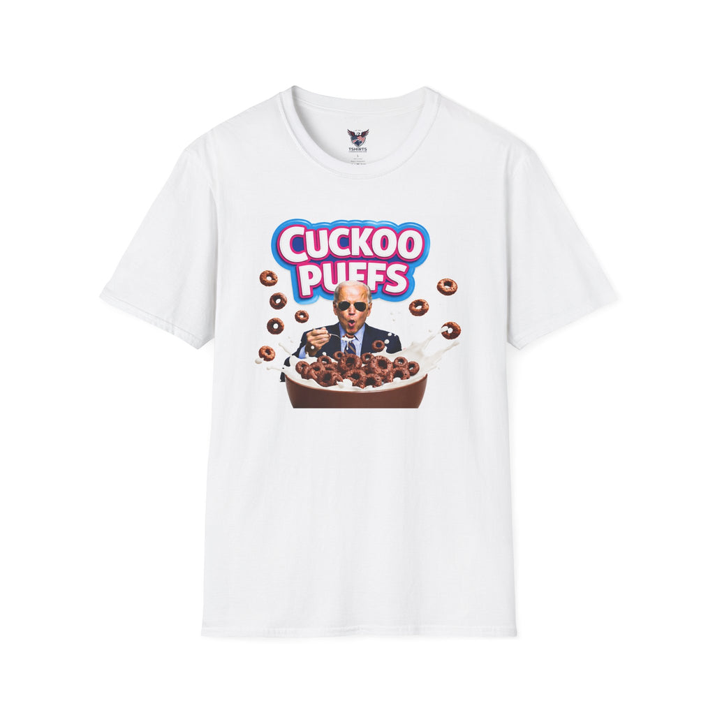 Joe Biden Cuckoo Puffs cereal bowl design T-Shirt | parody cereal logo tee